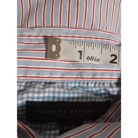 Banana Republic Shirt Men's Extra Large Blue Red Button Front Long Sleeve - Picture 9 of 9